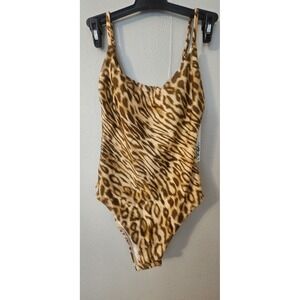 Women's CHELSEA & VIOLET XS Brown Animal Print One Piece Swimsuit NWT $106 L509
